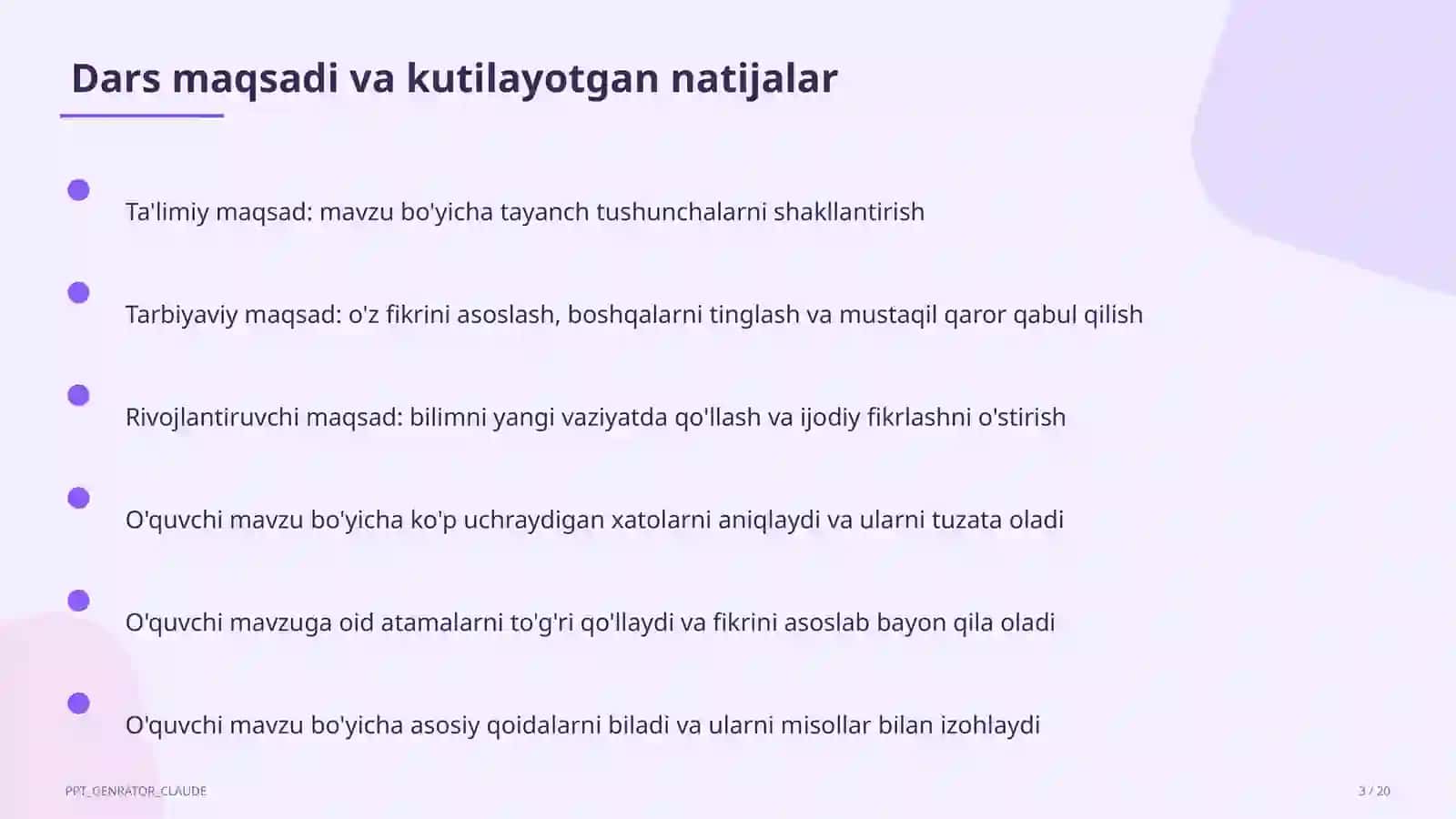 Dolzarb mavzular — maktab va o'qituvchilar (2026) — o'quvchilar uchun 3