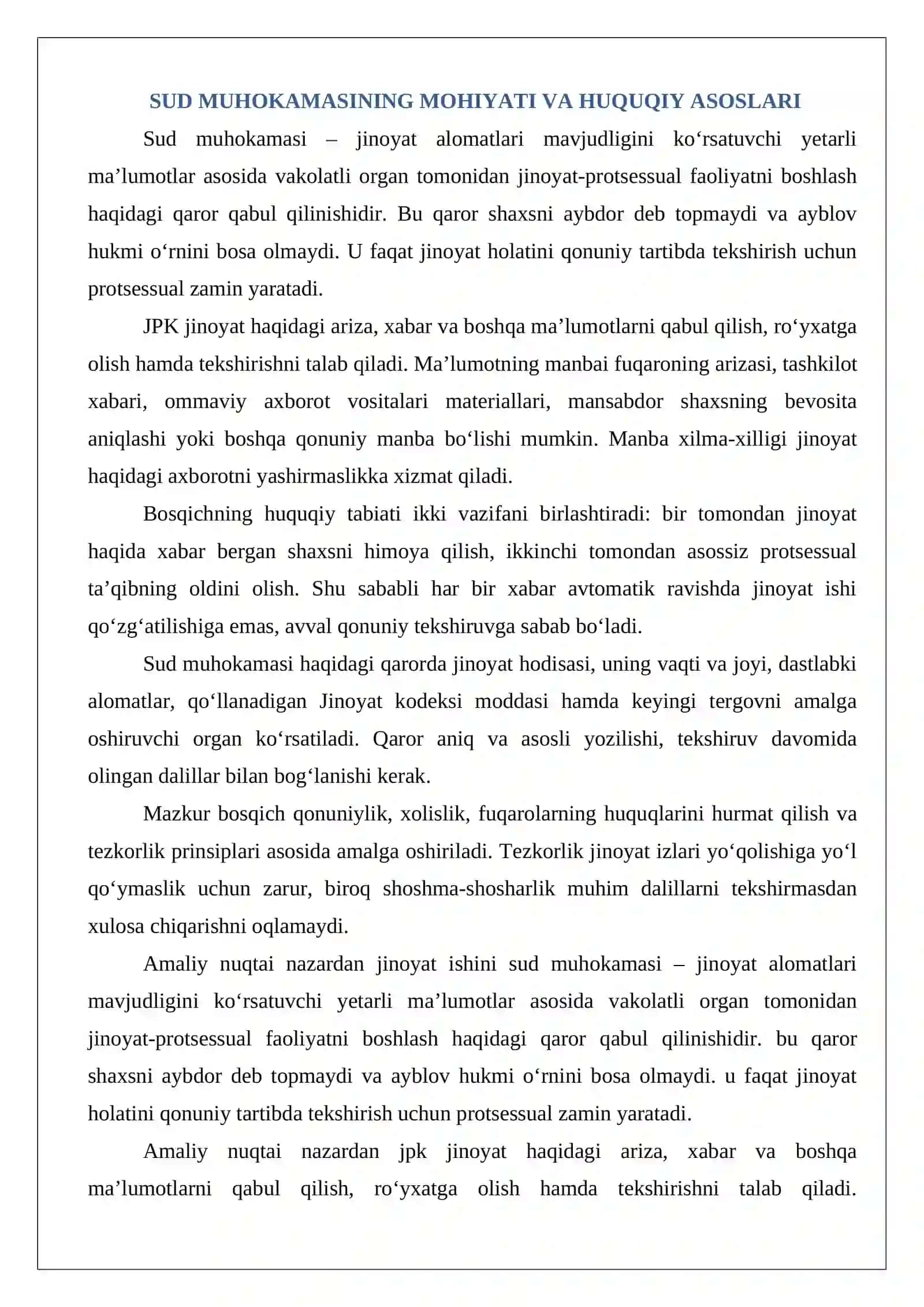 Sud muhokamasining mohiyati, ahamiyati va vazifalari 3