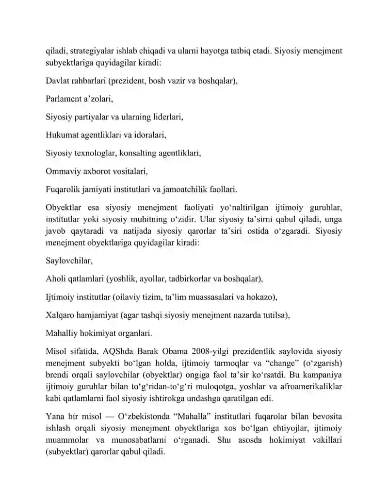 Siyosiy menejment savollar toʻplami 3