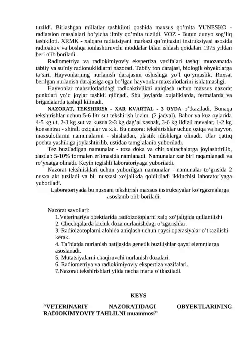VETERINARIY NAZORATIDAGI OBYEKTLARINING RADIOKIMYOVIY TAHLILI 3