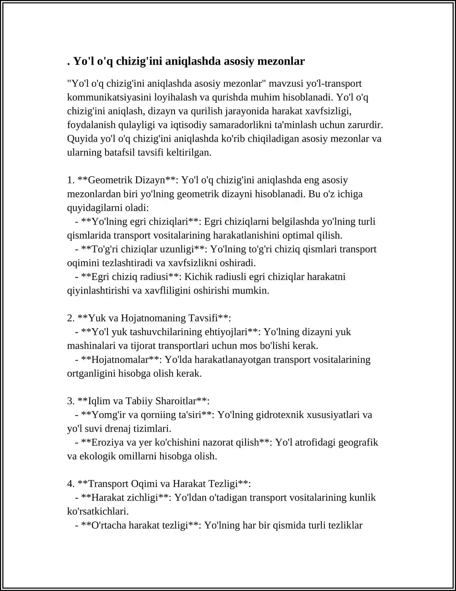 YÒL ÒQ CHIZIĞINI LOYIHALASHDA HARAKAT QULAYLIGI VA XAVFSIZLIGIGA QÒYILADIGAN TALABLAR 3