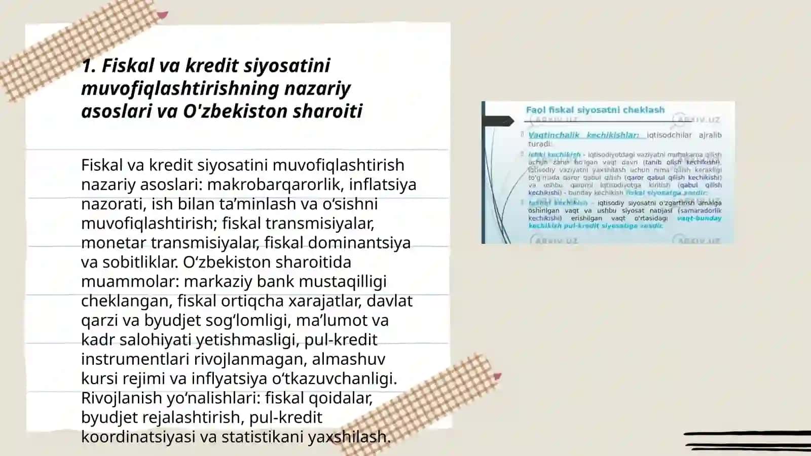 O'zbekistonning fiskal-kredit siyosatida muvofiglashtirish muammolari 3