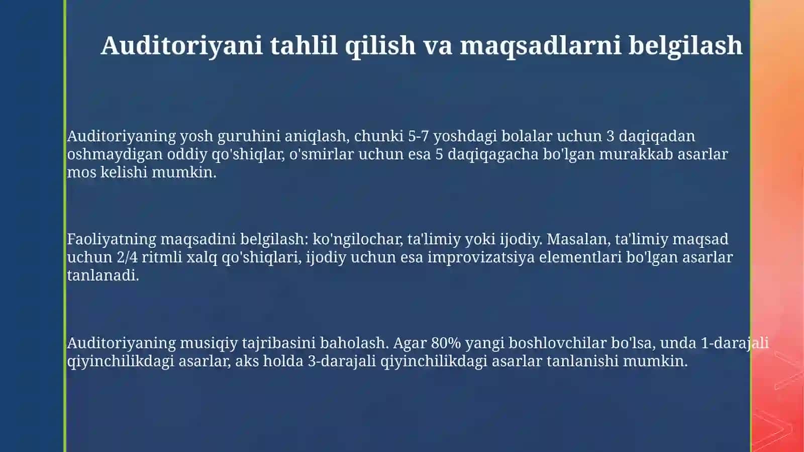 Musiqiy faoliyatlar uchun repertuar tanlash 3