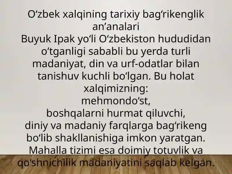 O‘zbekistonda tolerantlik va millatlararo totuvlikni taʼminlashning tarixiy ildizlari va demokratik prinsiplari 3