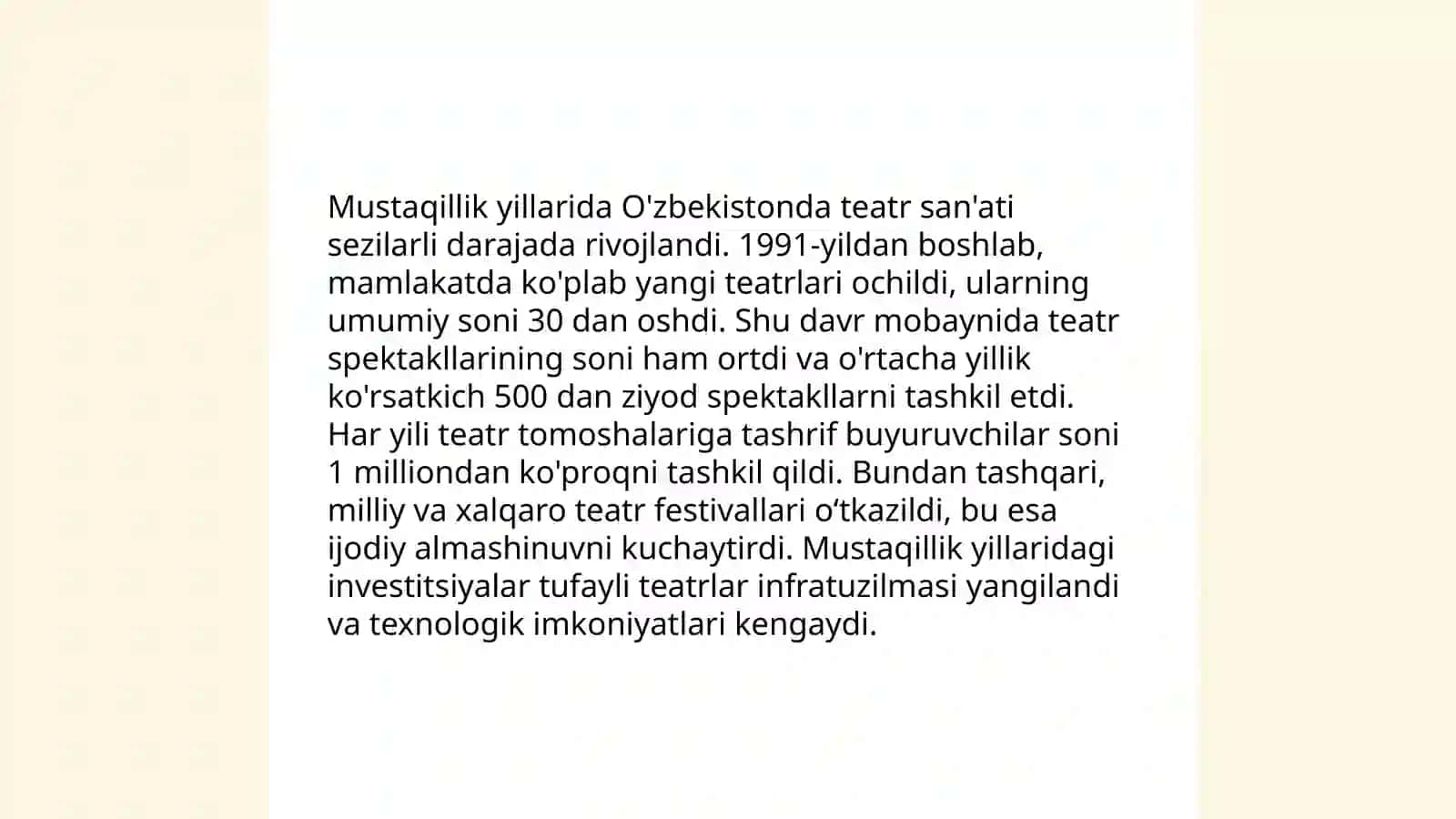 Mustaqillik yillarida madaniyat, sanʼat va sport sohasi taraqqiyoti 3