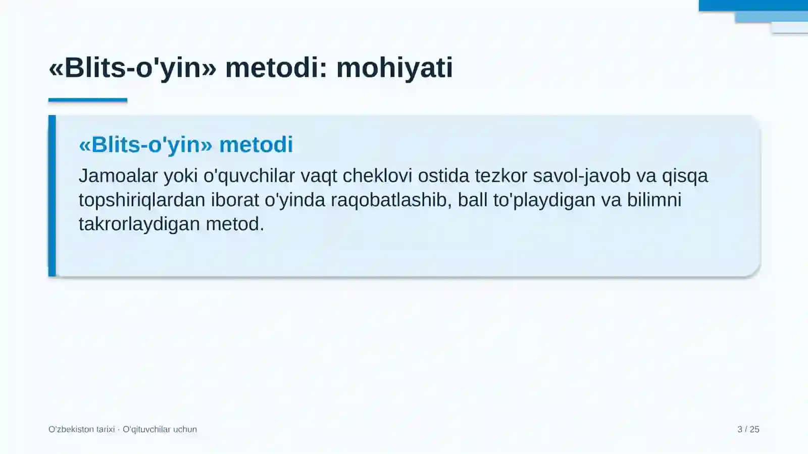 o'zbekiston tarixi darslarida blits o'yin metodidan foydalanish 1671 3