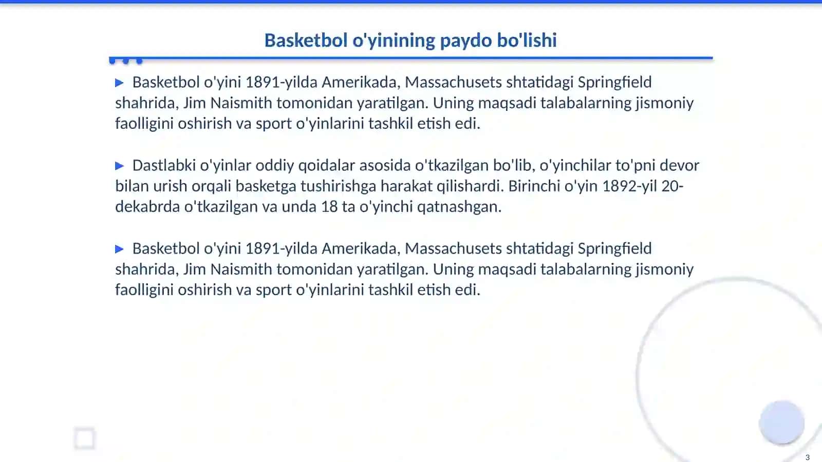 Basketbol uyinining kelib chiqishi varivojlanish tarixi 3