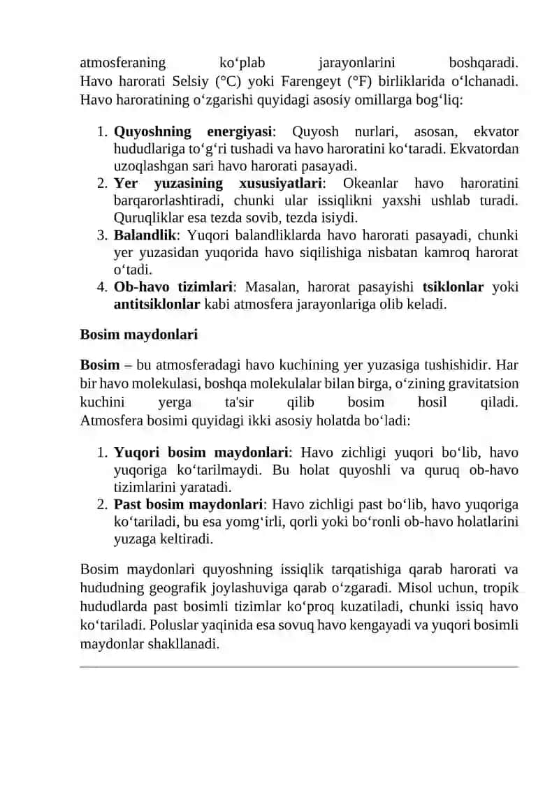 Shimoliy yarimsharda havo harorati va bosim maydonlarining geografik va mavsumiy xossalari 3