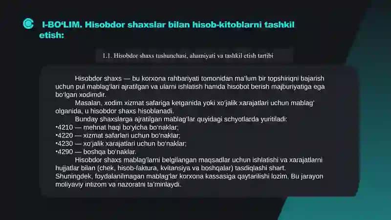 HISOBDOR SHAXSLAR BILAN HISOB-KITOBLAR HISOBI SLAYD 3