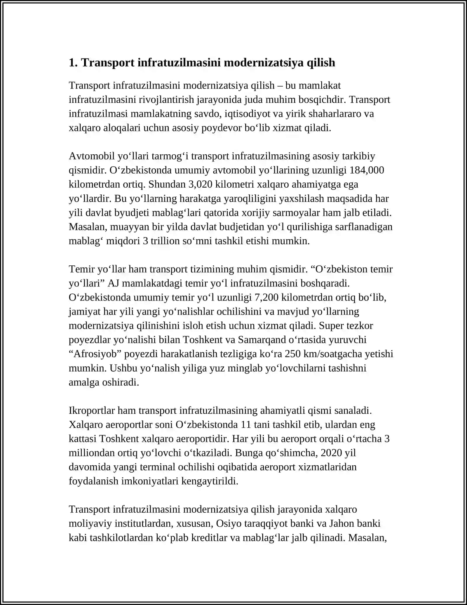 O‘ZBEKISTONDA TRANSPORT TARMOG‘INI MODERNIZATSIYA QILISH 3