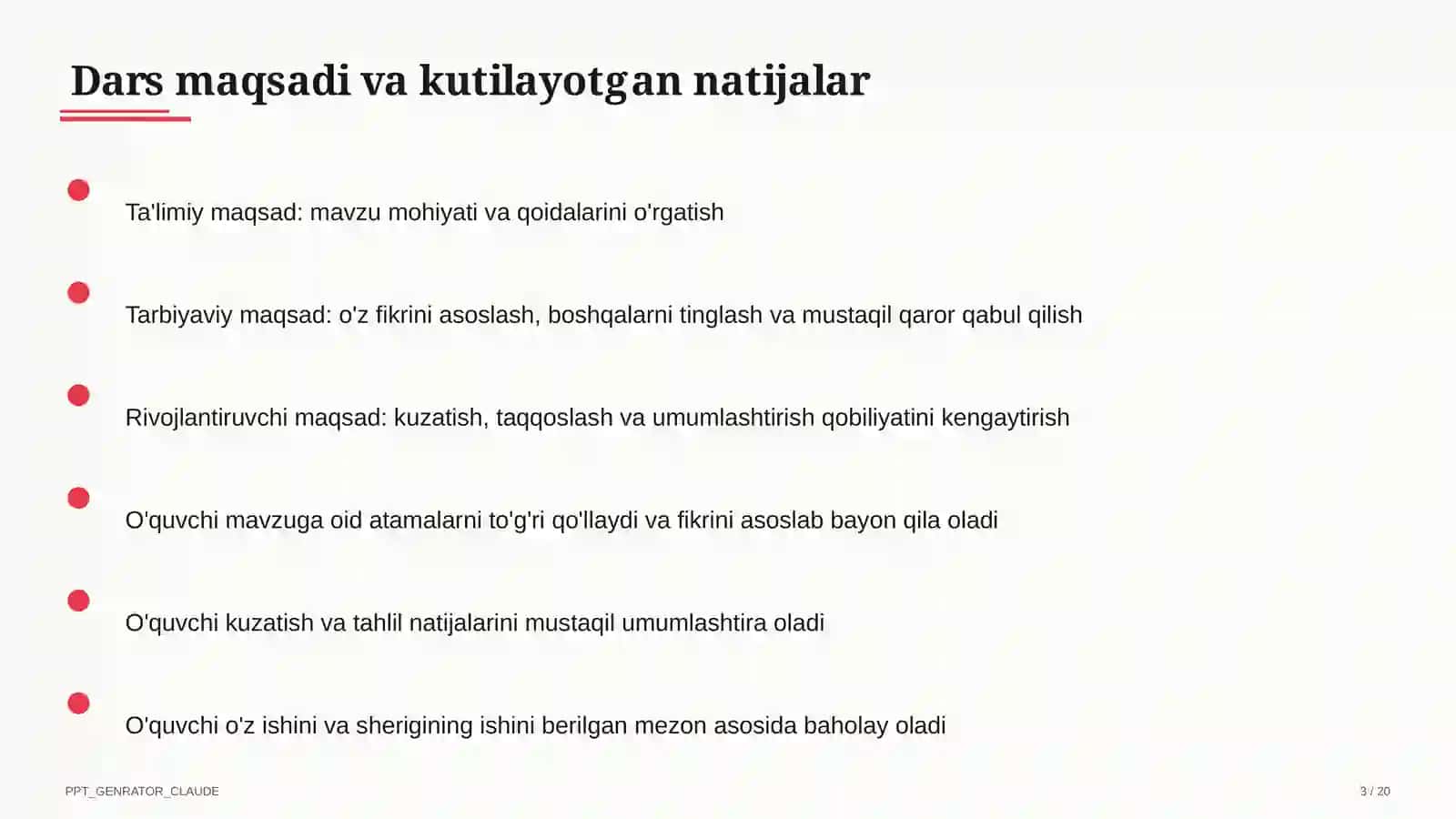 Fizika (6–11) dars rejasi 3