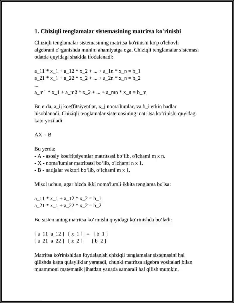 CHIZIQLI TENGLAMALAR SISTEMASINI KRAMER VA GAUSS USULLARIDA YECHISH 3