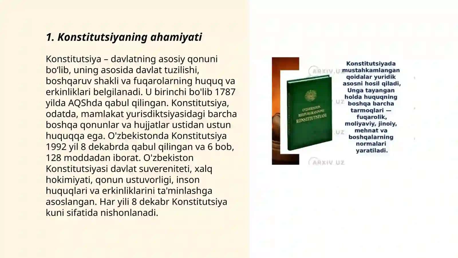 Konstitutsiya va qonunning ustunligi hamda tan olinishi va bajarilishi shartligi 3