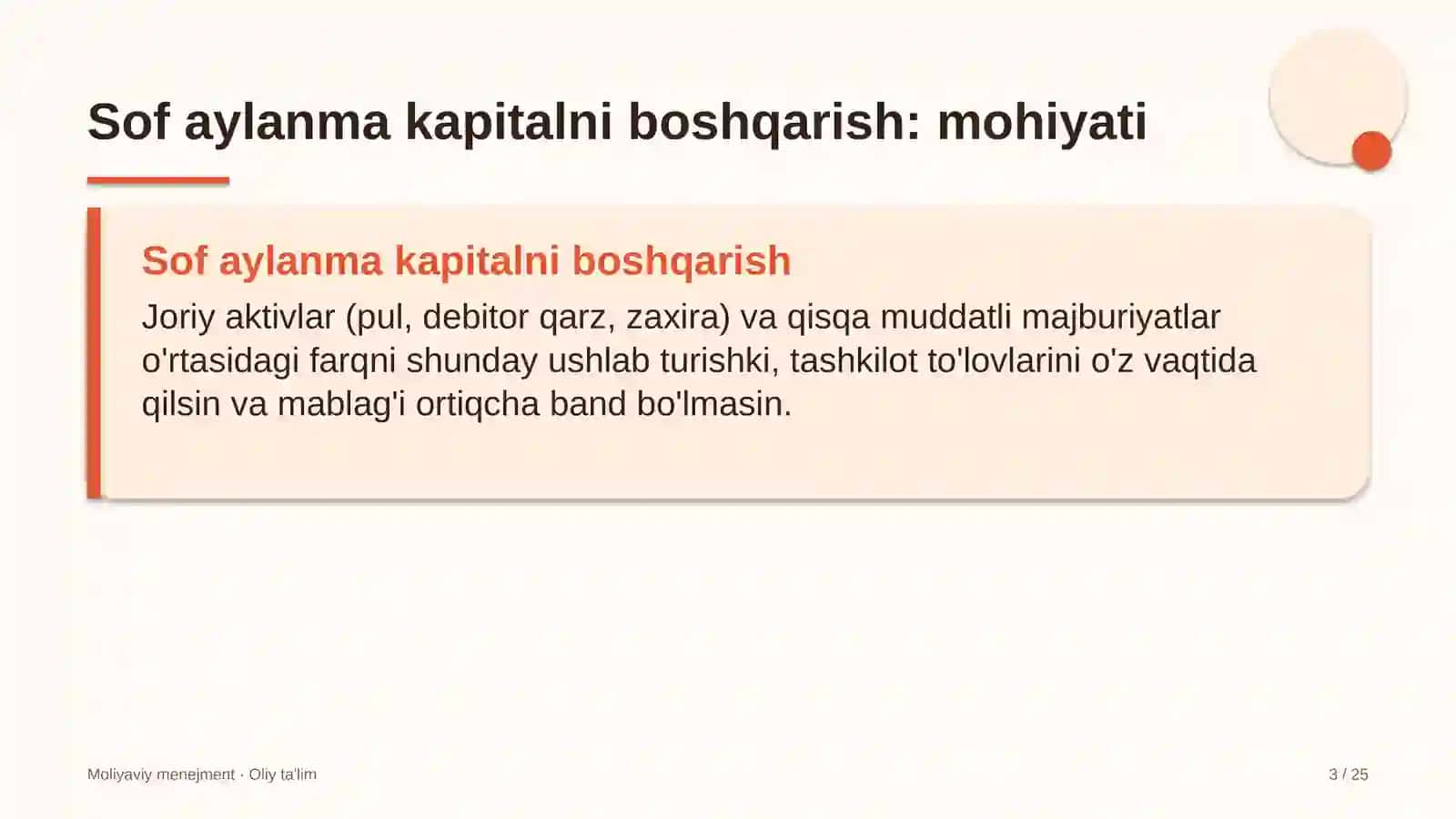 o'quv markazlarida sof aylanma kapitalni boshqarish 9072 3