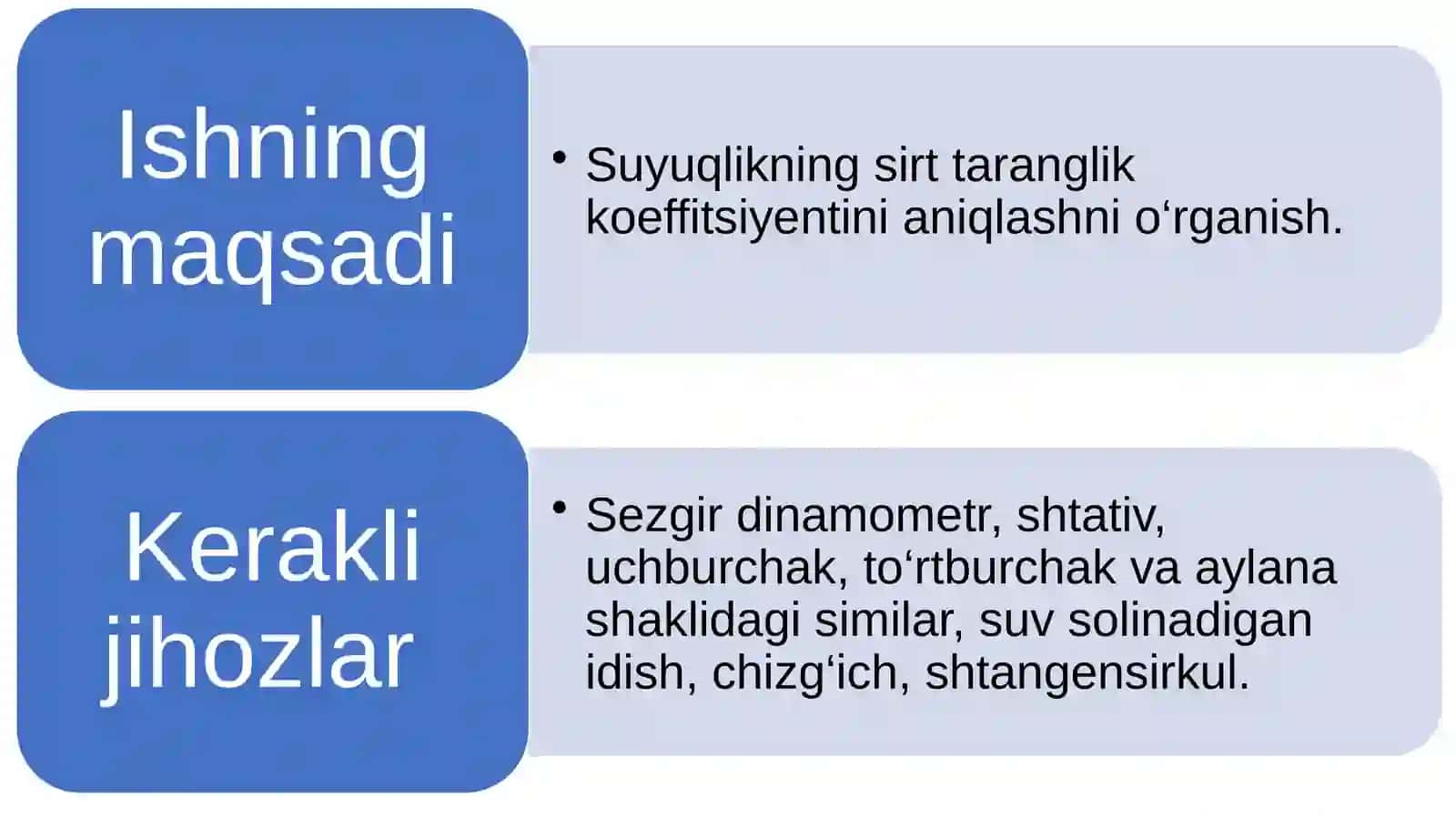 Suyuqlikning sirt taranglik koeffitsiyentini aniqlash 3