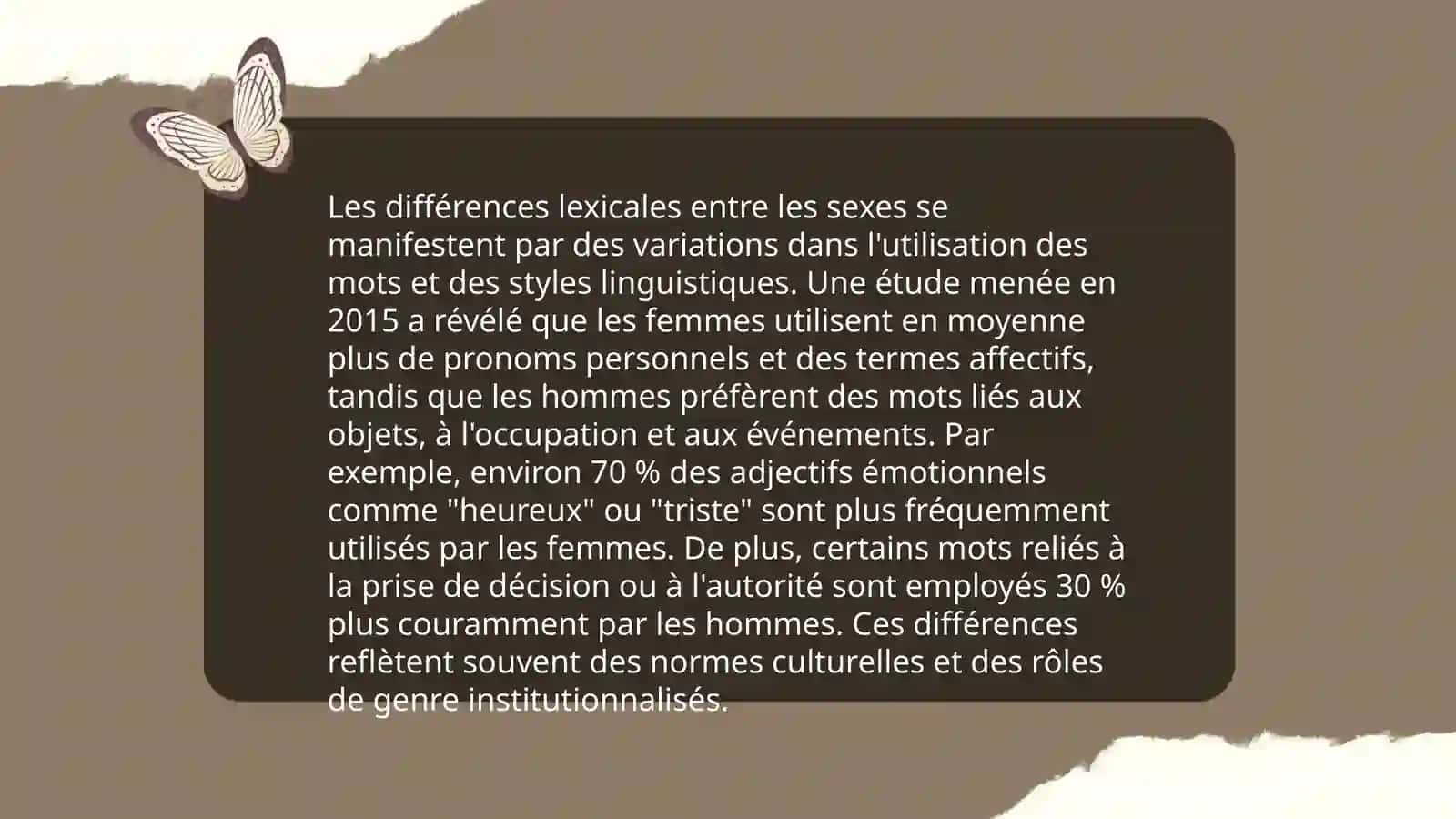 Caractériques des mots et expressions utilisés par les hommes et les femmes 3