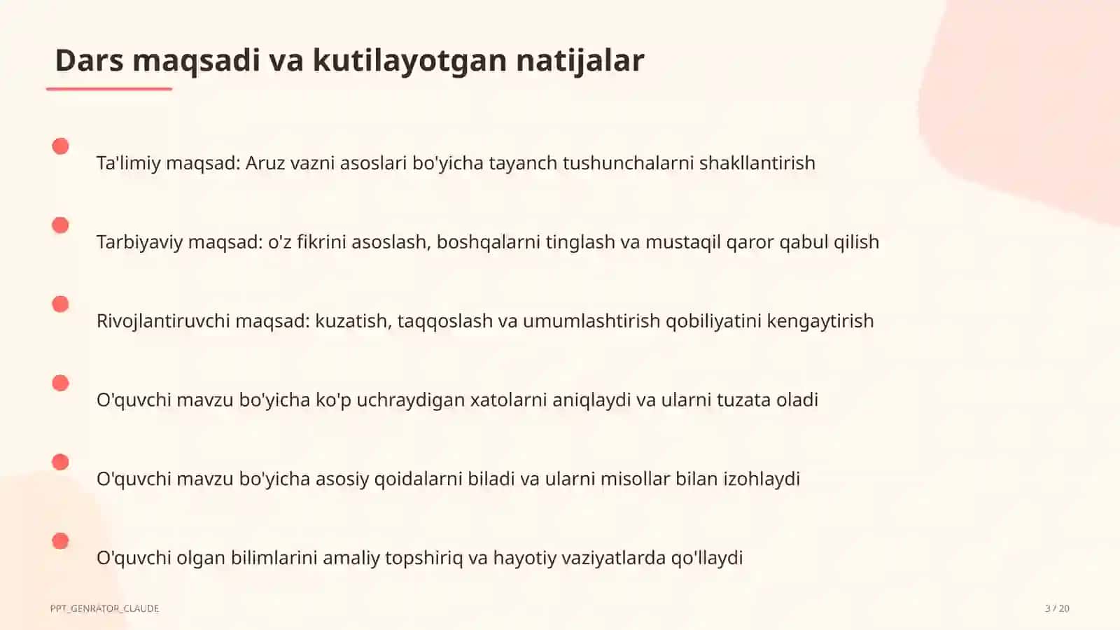 Aruz vazni asoslari (9-sinf) 3