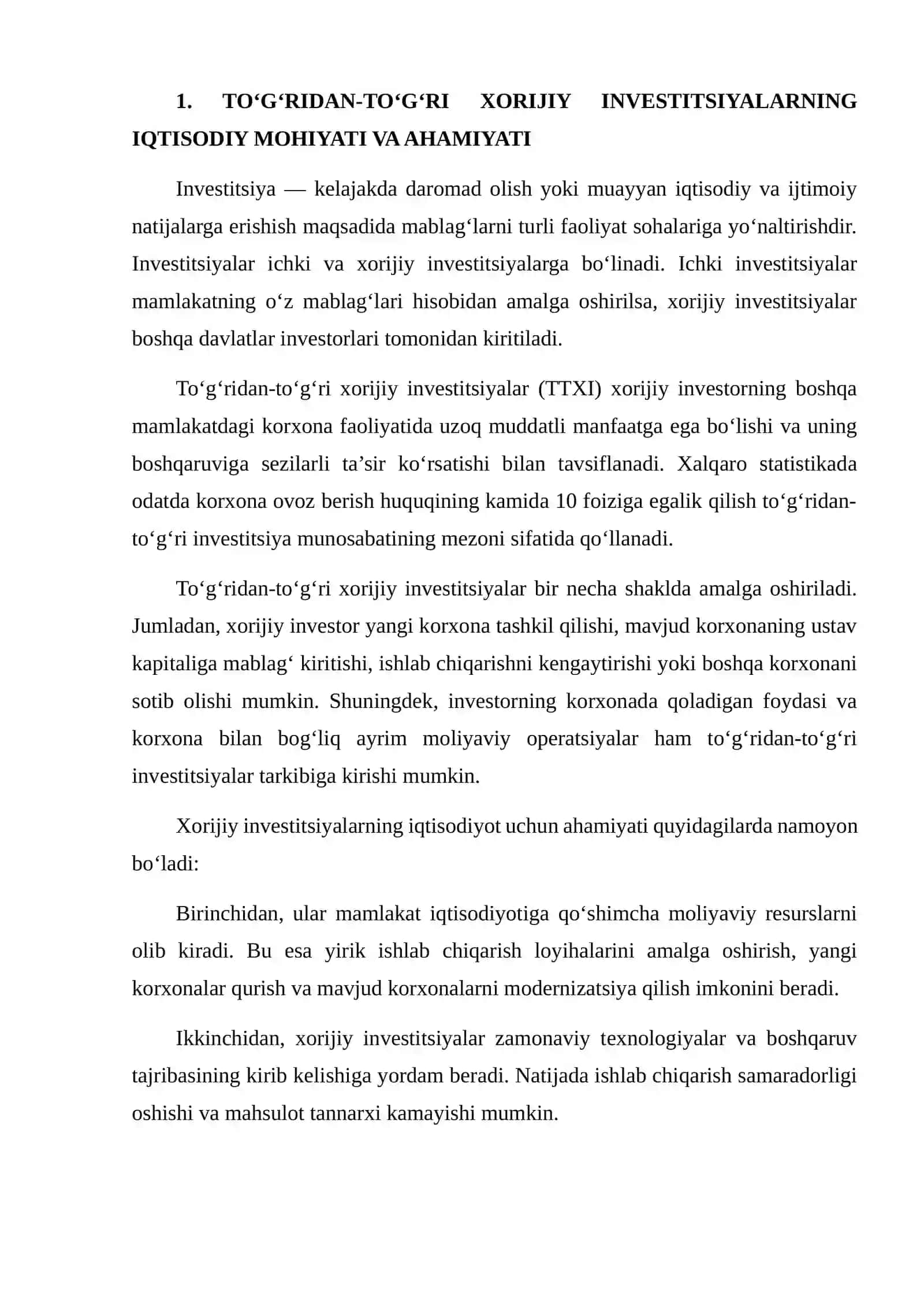 TO‘G‘RIDAN-TO‘G‘RI XORIJIY INVESTITSIYALARNING IQTISODIY RIVOJLANISHGA TA’SIRI 3