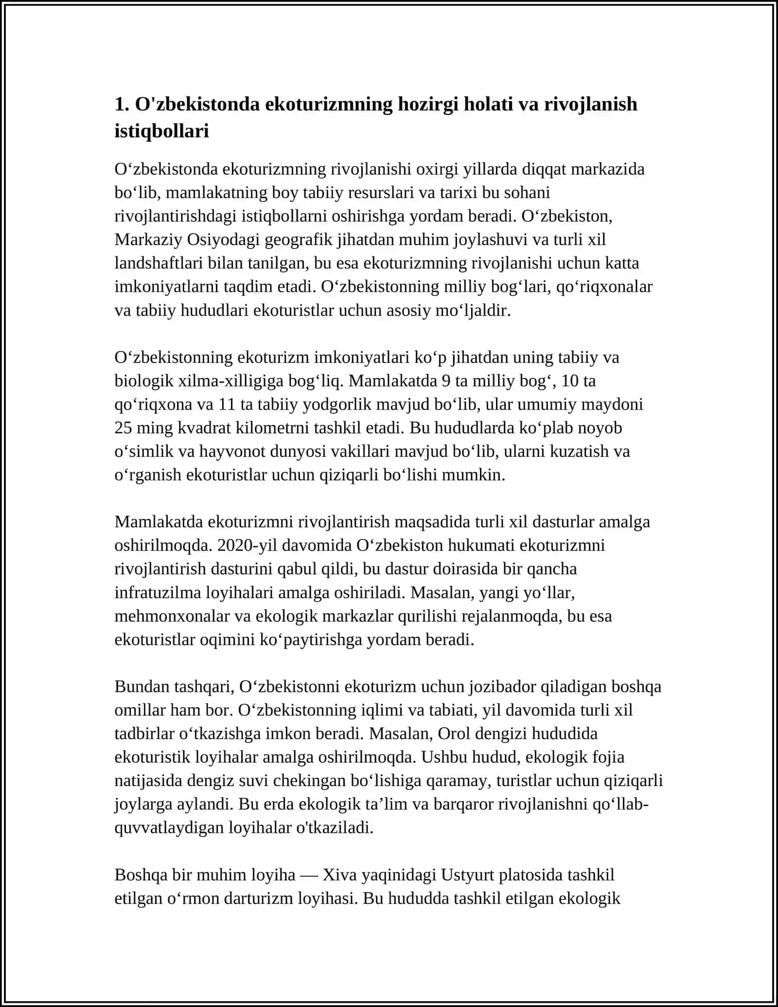 EKOTURIZMNING O'ZBEKISTONDA RIVOJLANISHI 3