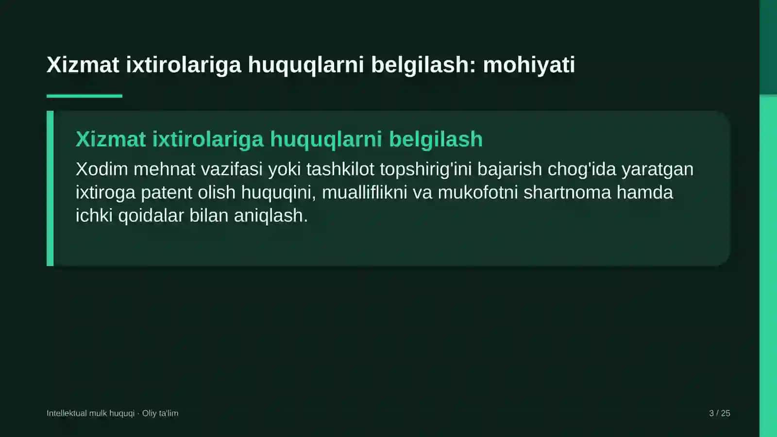 Intellektual mulk huquqi · Oliy ta'lim 3