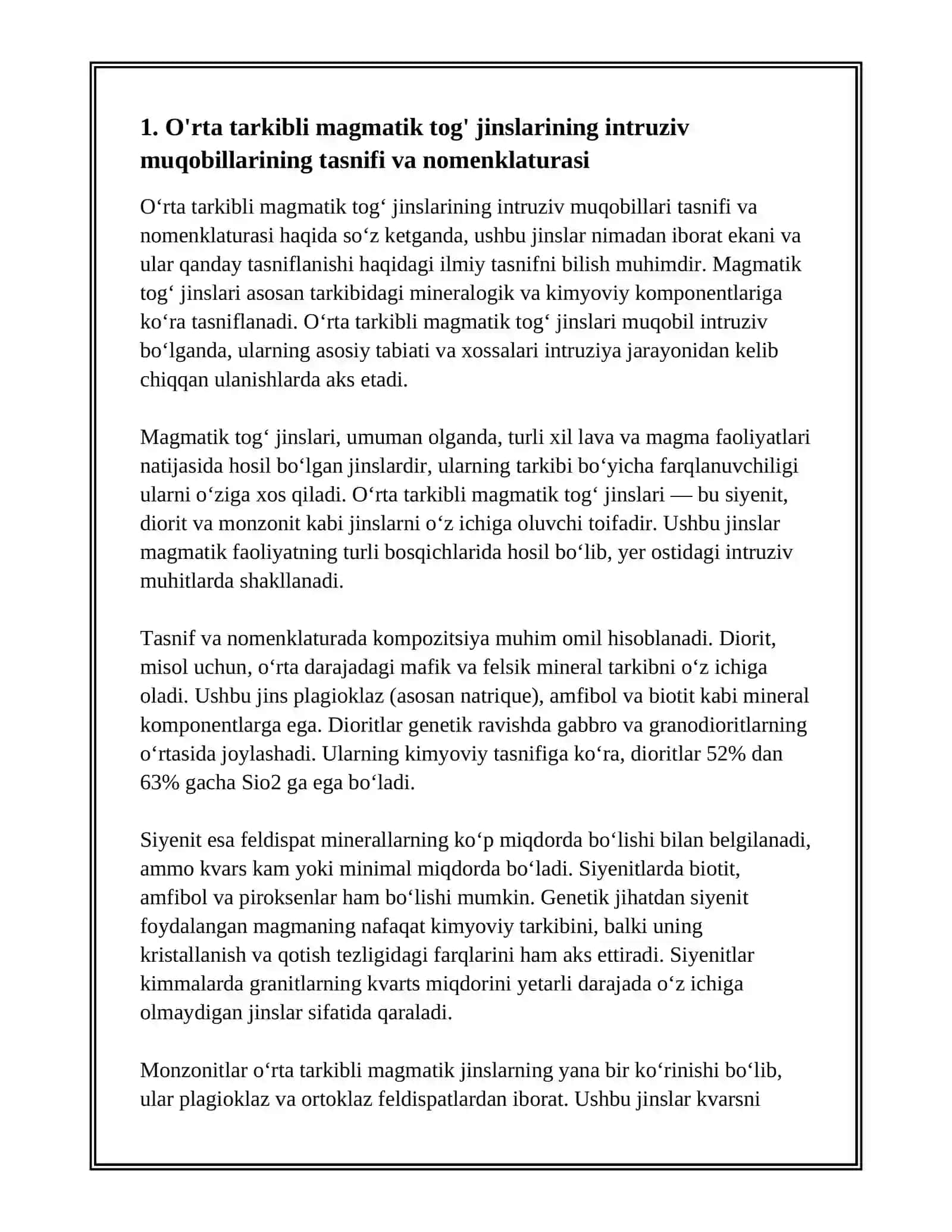 O'RTA TARKIBLI MAGMATIK TOG' JINSLARNING INTRUZIV ORTA TARKIBLI MAGMATIK TOG' JINSLARNING INTRUZIV MUQOBILLARI 3