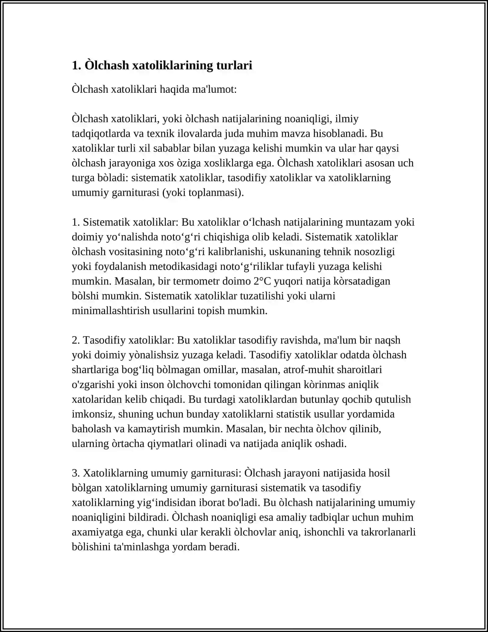 ÓLCHASH XATOLIKLARI VA ULARNING KLASSIFIKATSIYASI 3