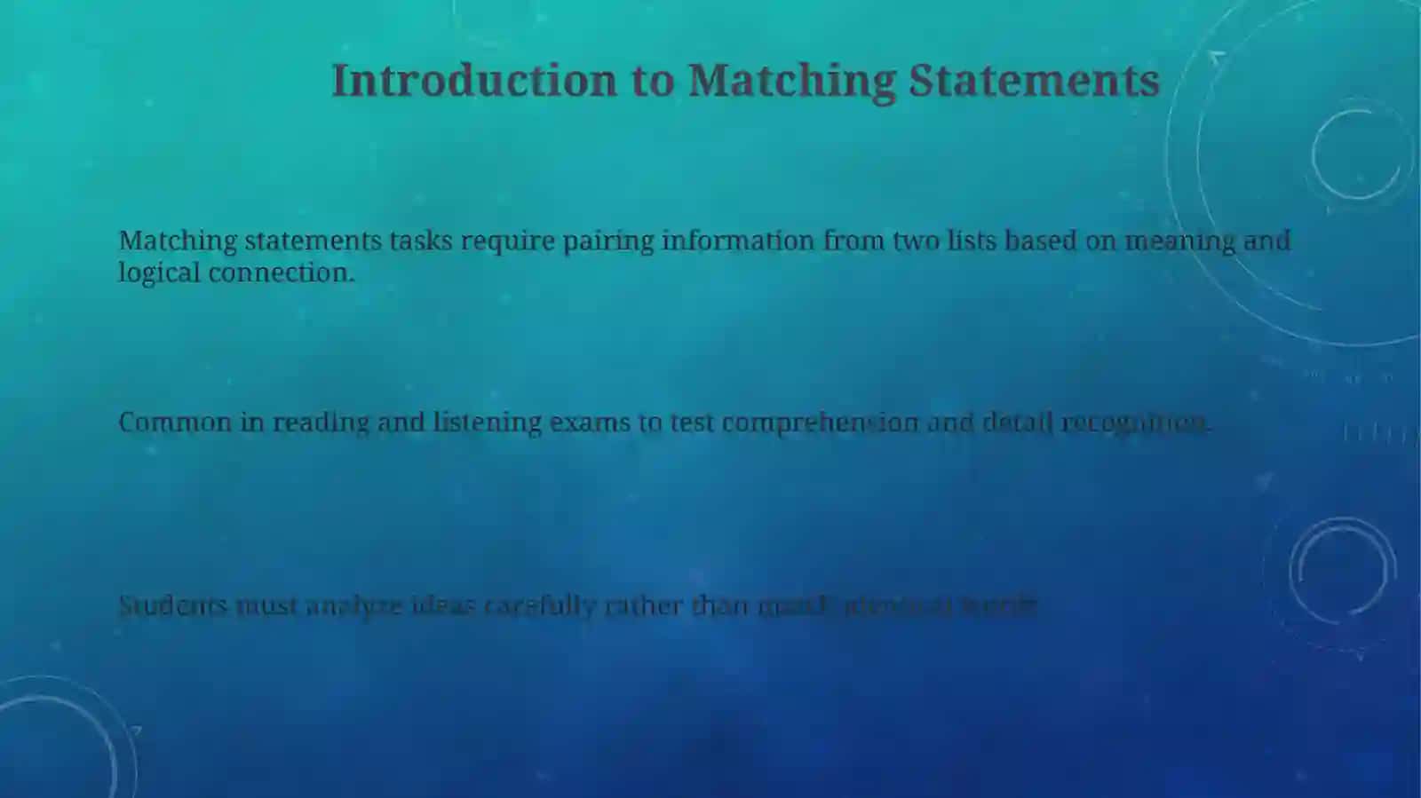 Matching Statements 3