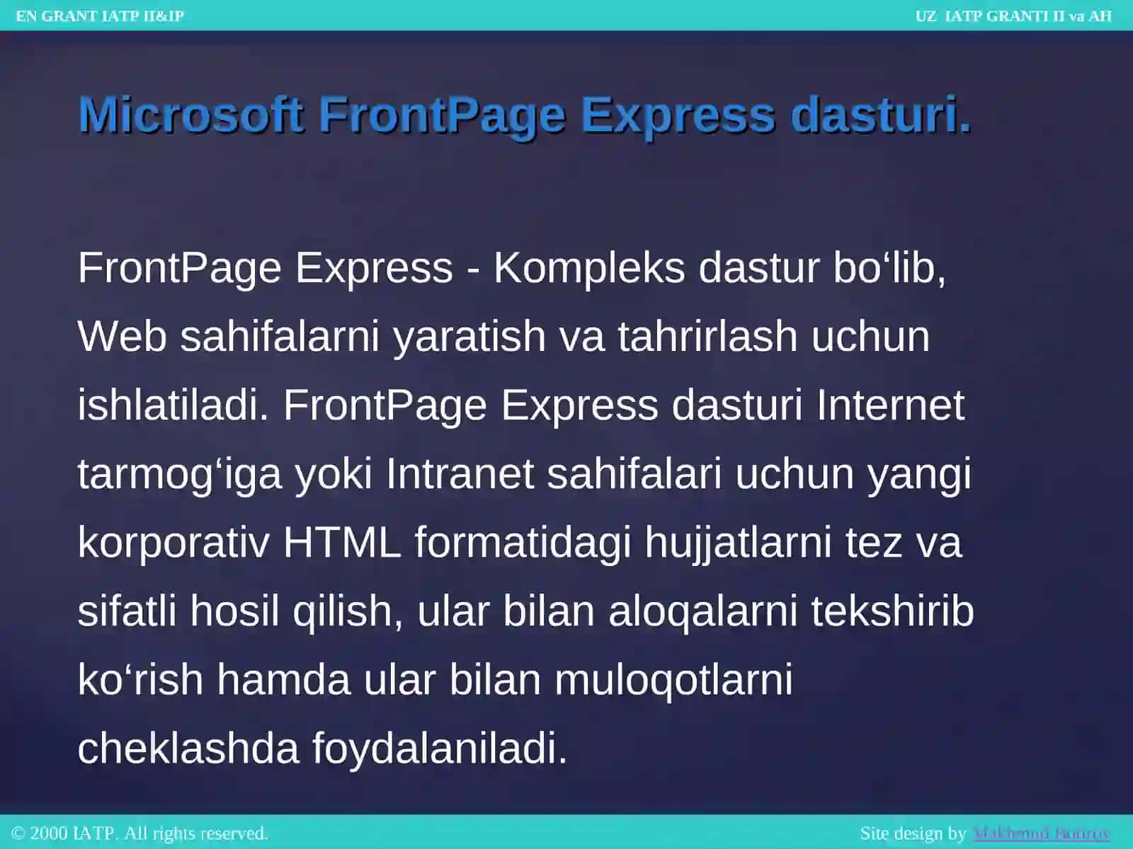 Web sahifalar yaratish Microsoft FrontPage Express 3