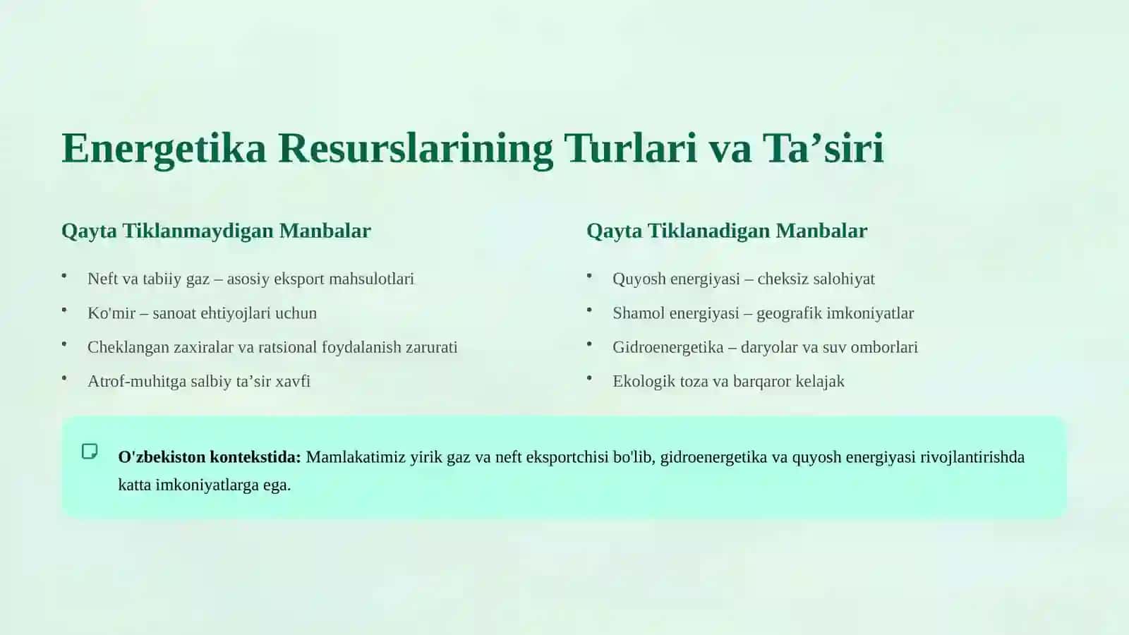 Yaxshi energetikaning rivojlanishiga taʼsir qiluvchi omillar 3