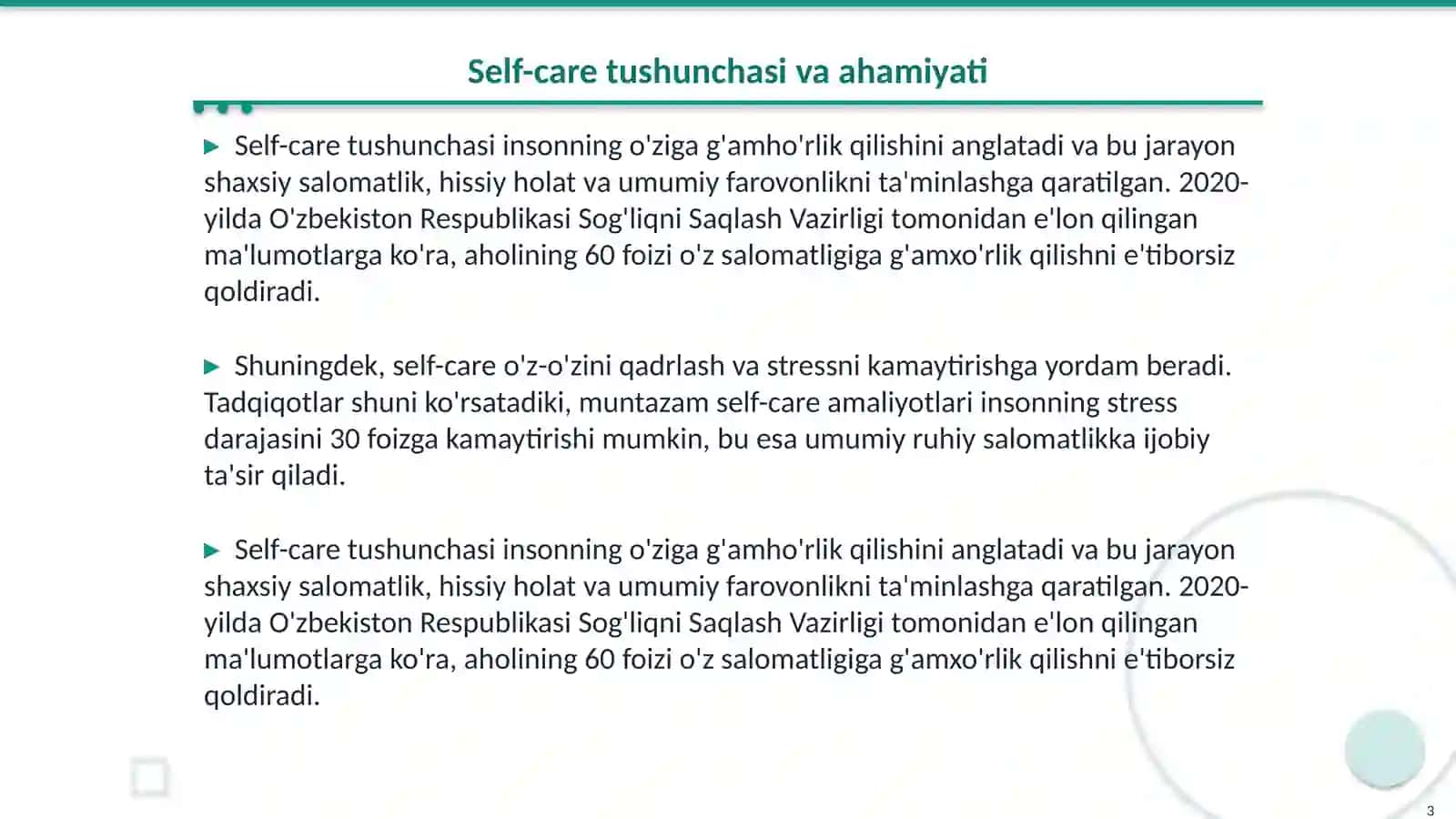 Self-care: oʻziga gʻamhoʻrlik nima 3
