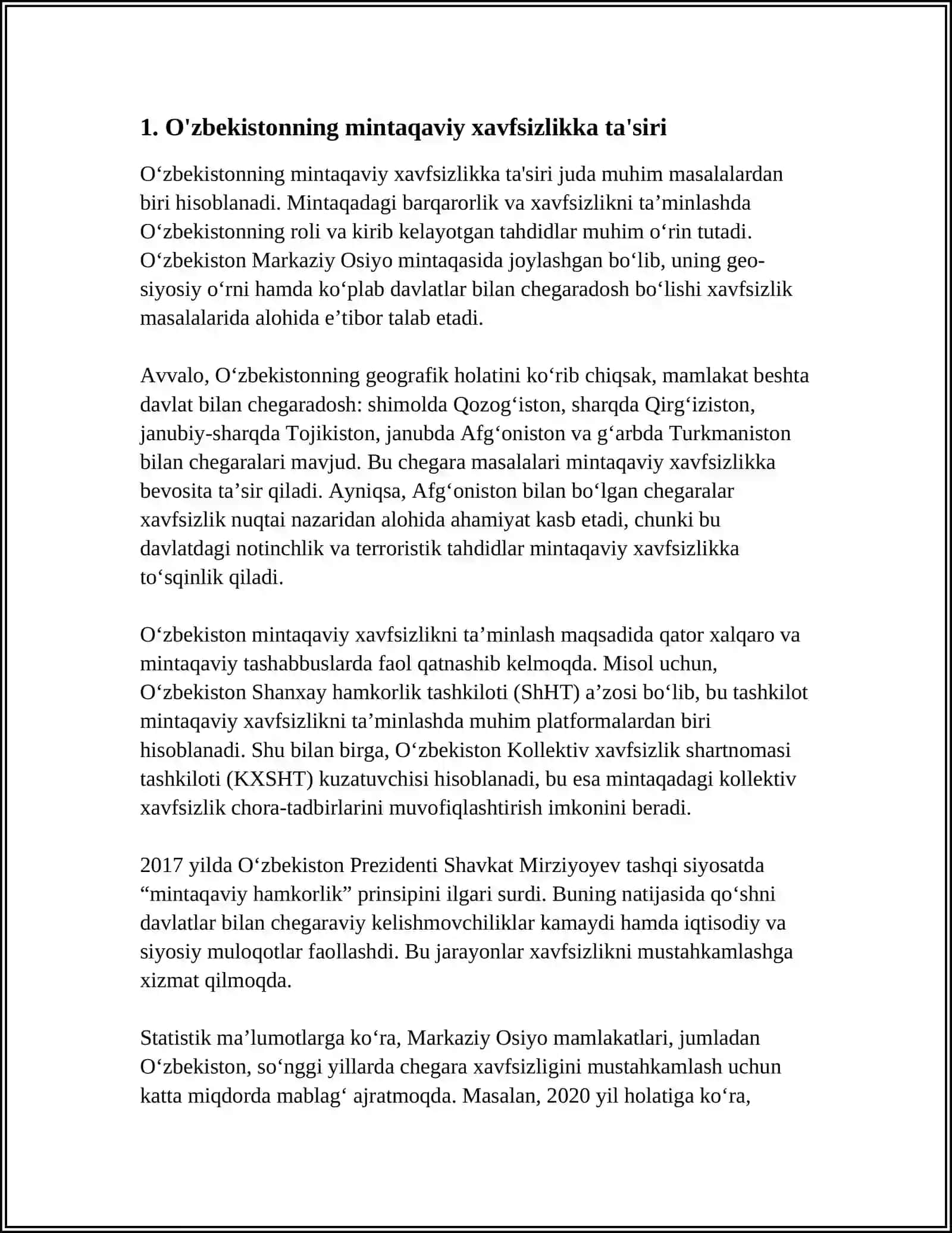 O'zbekistonning Markaziy Osiyoda Tinchlik va Barqarorlikni Ta'minlashdagi O'rni 3