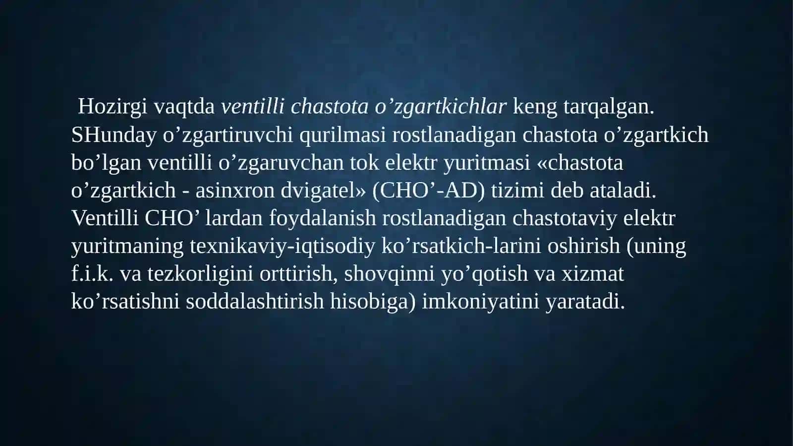 Rostlanadigan asinxron motorning ishchi va rostlash tavsiflarini tahlili 3