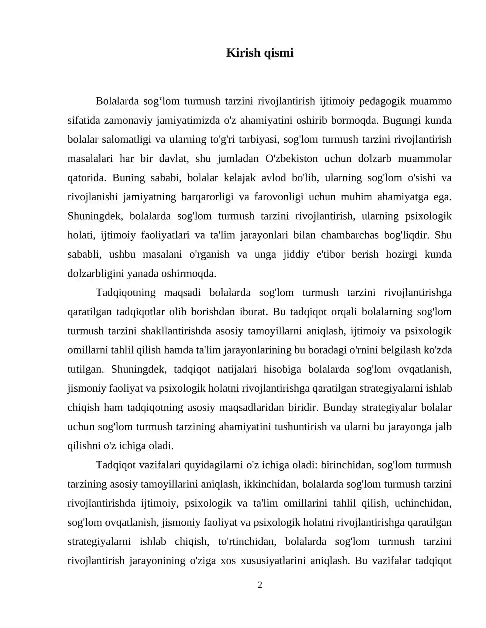 BOLALARDA SOGʻLOM TURMUSH TARZINI RIVOJLANTIRISH IJTIMOIY PEDOGOGIK MUAMMO SIFATIDA 2026 YIL KURS ISHI 3