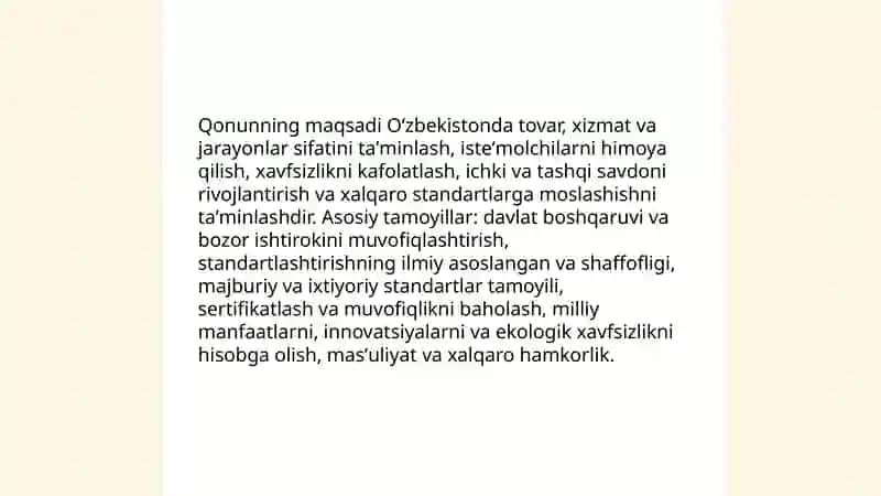 Oʻzbekiston Respublikasining Standartlashtirish haqida qonunining ahamiyati 3