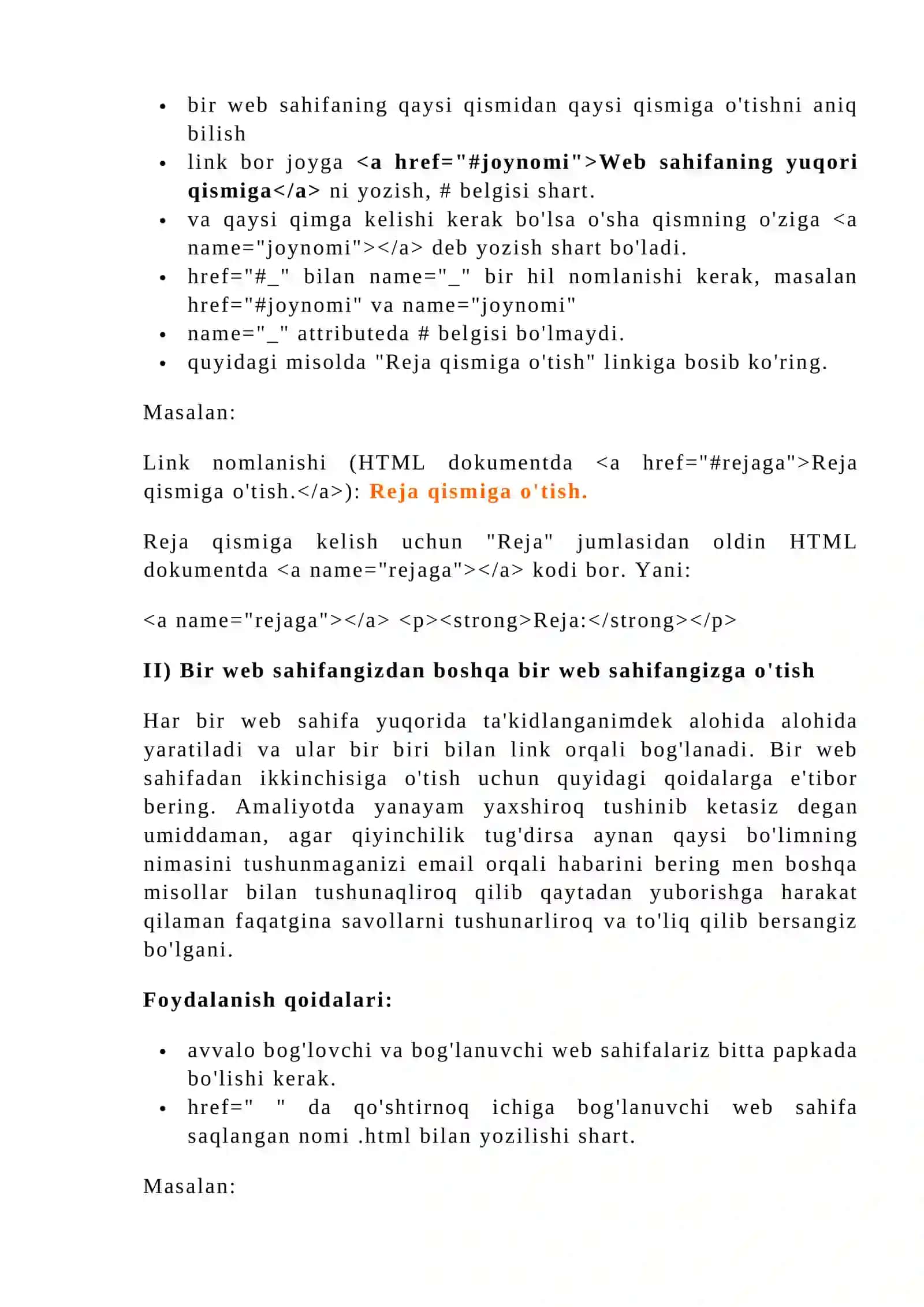 HTML tilida gipermatn joylashtirish teglari 3