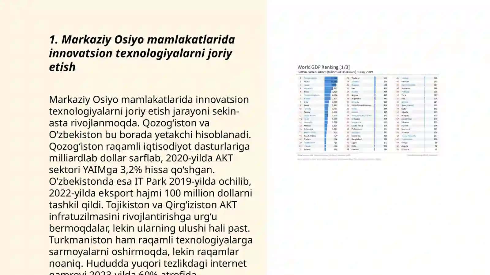 Markaziy Osiyo mamlakatlari iqtisodiyotini modernizatsiyalash xususiyatlari va ustuvor yoʻnalishlari 3