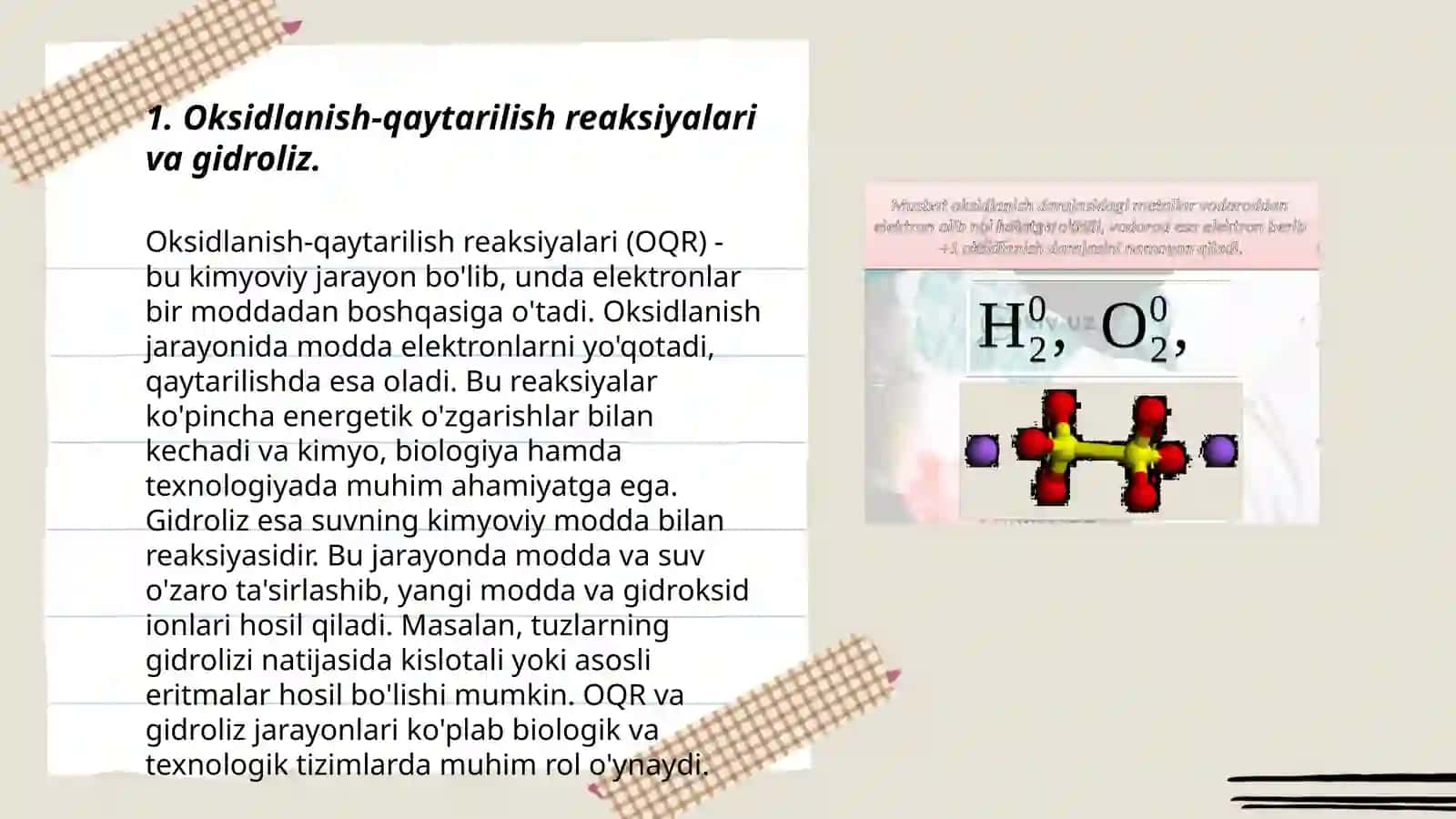 Oksidlanish qaytarilish reaksiyalariga oid tajribalar reaksiyalarning borishiga muhitning taʼsiri. Tuzlar gidrolizi 3