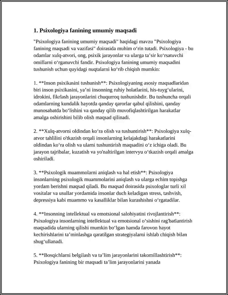 Psixologiya fanining maqsadi va vazifasi 3