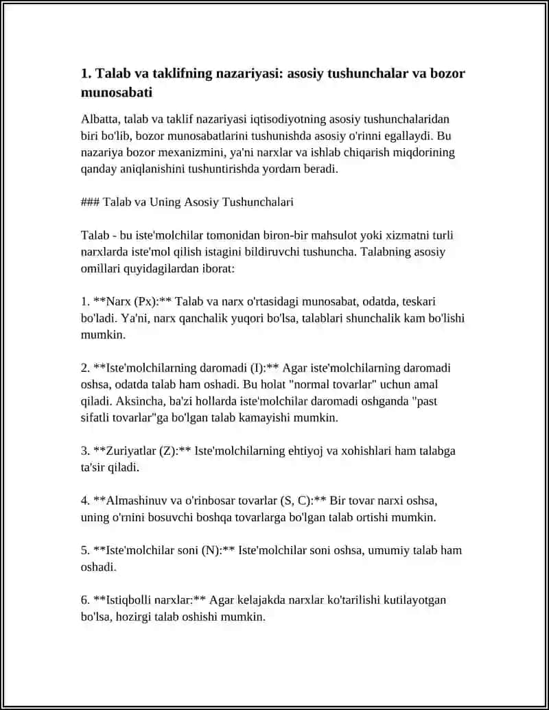 TALAB VA TAKLIFNING MOS KELISHI, BOZOR MUNOSABATI 3