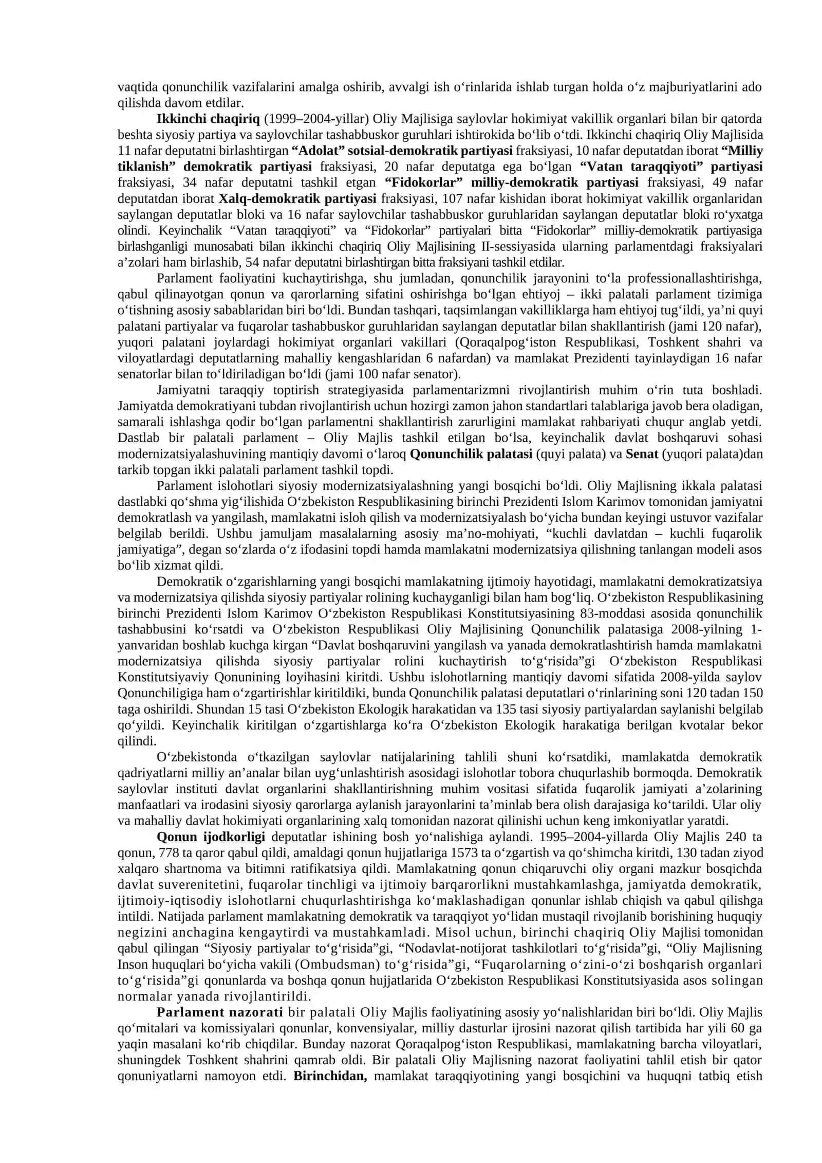 Oʻzbekistonda demokratik, fuqarolik jamiyati asoslarining shakllanishi, amalga oshirilgan siyosiy islohotlar 3