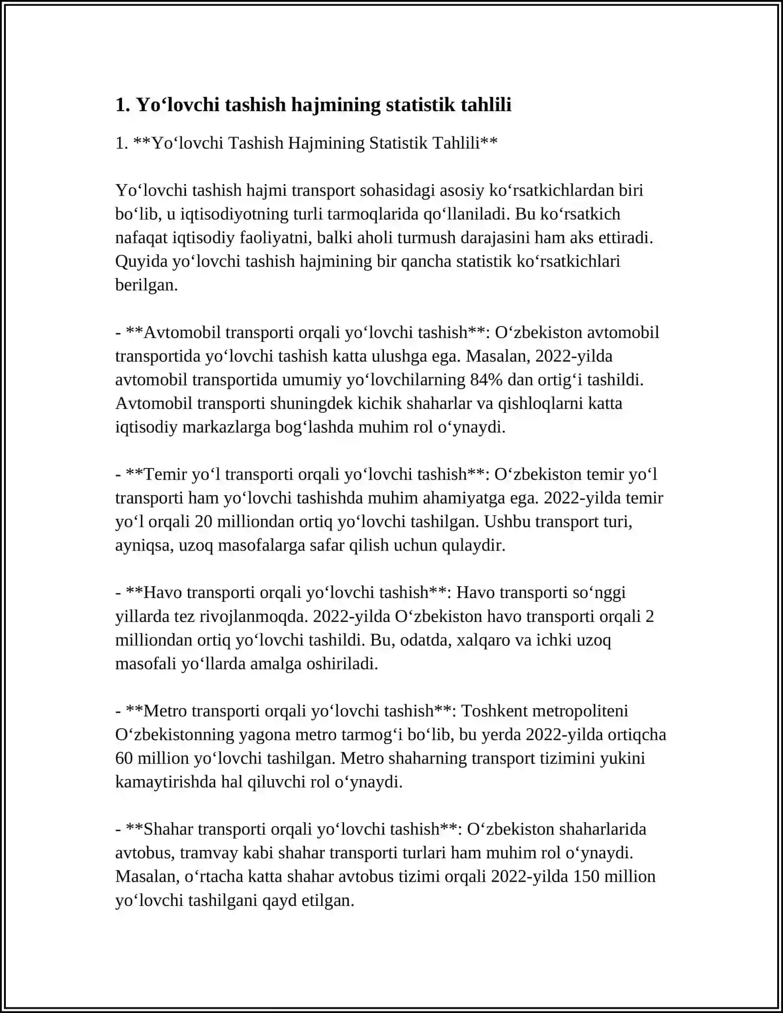Yoʻlovchi Tashish Hajmining Statistik Tahlili 3