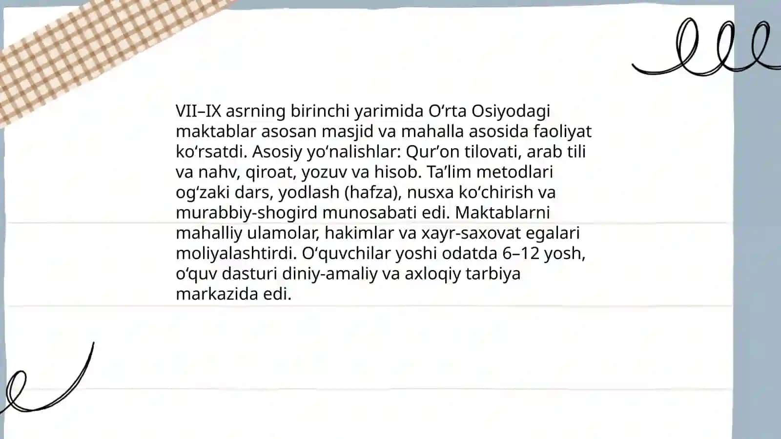 Oʻrta Osiyodagi maktablardan tarbiya va pedagogik fikrlar 3