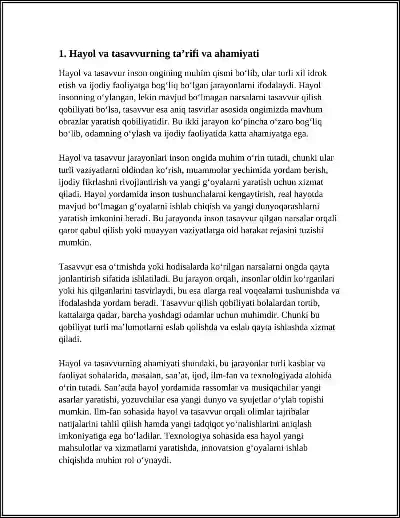 HAYOL VA TASAVVUR MAVZUSIDA MUSTAQIL ISH 3