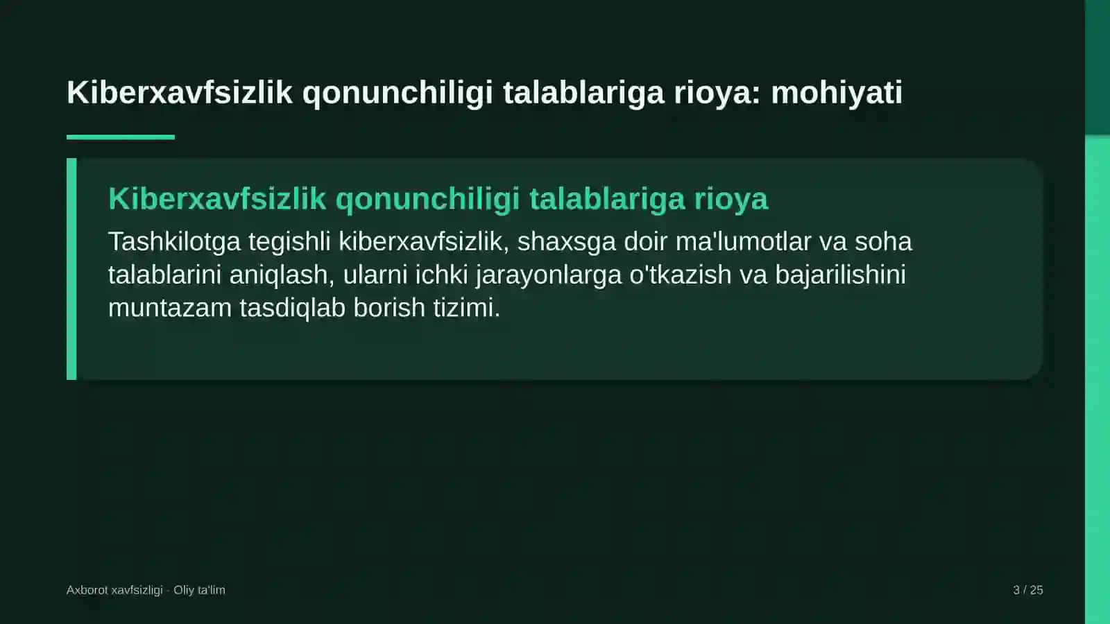 Favqulodda vaziyatlar xizmatida kiberxavfsizlik bo'yicha qonunchilik talablariga rioya etish 3