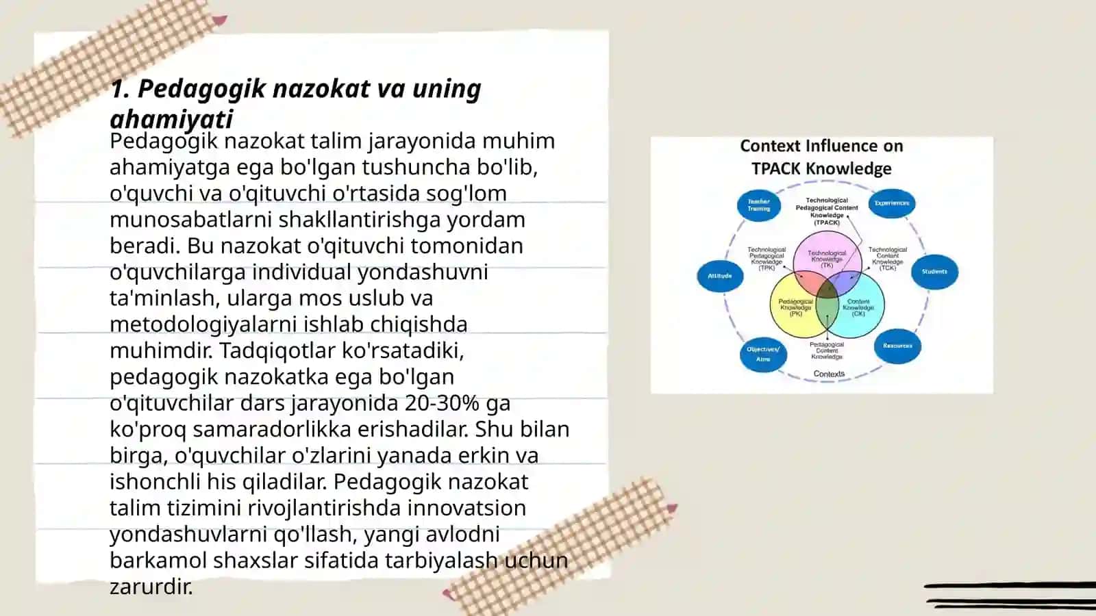 Pedagogik nazokat va xushmuomalalik, kasbiy pedagogik dilkashlikning o‘qituvchi xulq atvorida shakllanishi 3