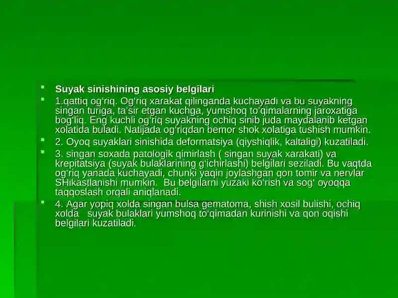 Suyaklarning sinishi, turlari, asosiy belgilari, asoratlari 3