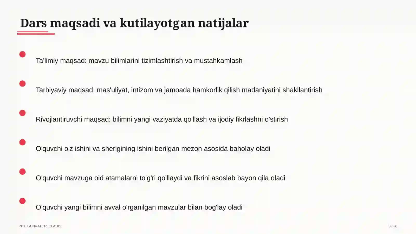 Sinf soati va tarbiyaviy tadbirlar (1–11) — o'qituvchilar uchun 3