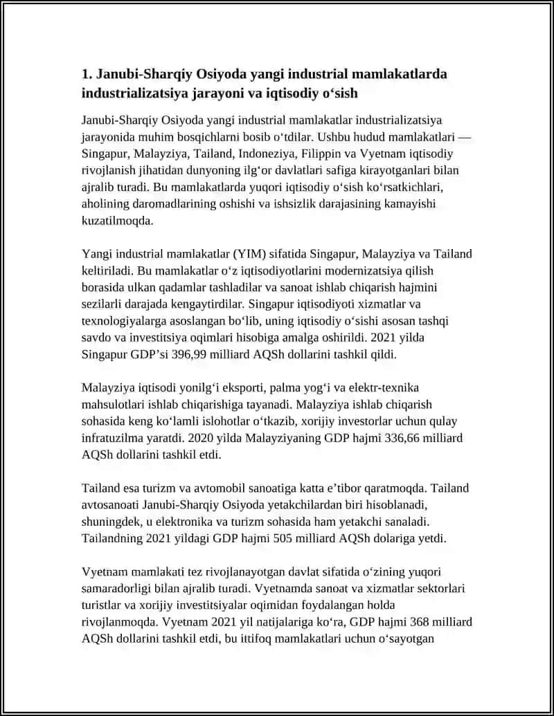 Janubi-Sharqiy Osiyoda yangi industrial mamlakatlarda iqtisodiy rivojlanish 3