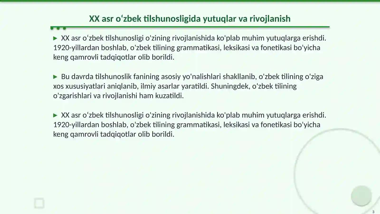 XX asr oʻzbek tilshunosligida qoʻlga kiritilgan yutuqlar 3