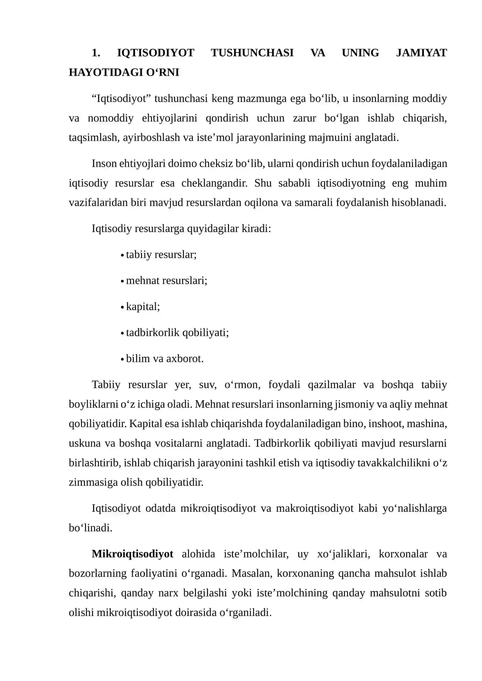 IQTISODIYOT, BOZOR VA IQTISODIY SIYOSATNING UMUMIY TAVSIFI 3